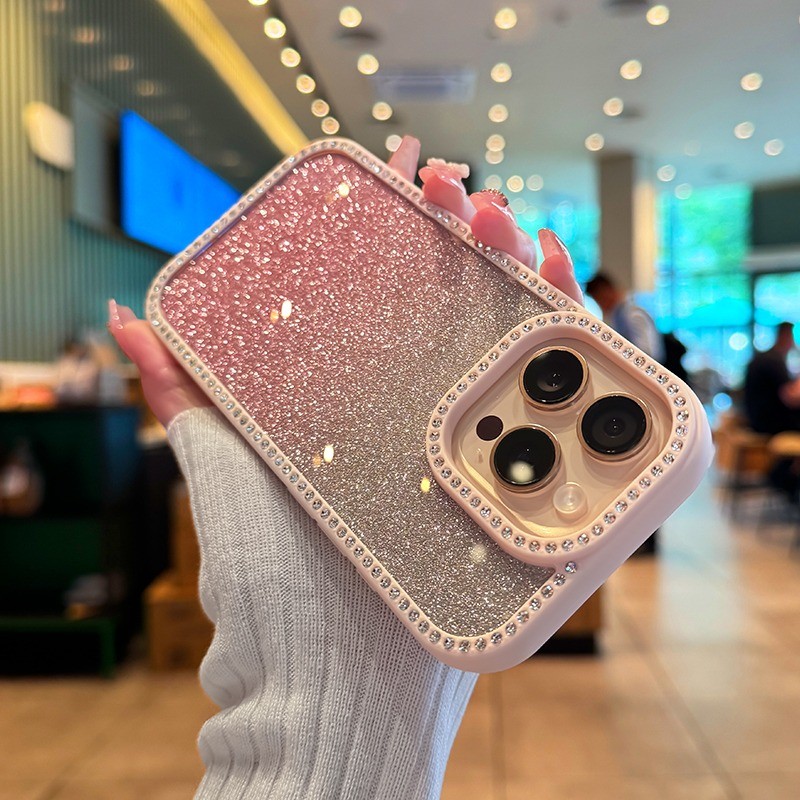 Gradient สองด้าน rhinestone เคสโทรศัพท์ใช้งานร่วมกับ iPhone16promax 16pro 15promax 14promax 13promax 15pro 13pro 11 12promax 15plus ป้องกันลายนิ้วมือกันกระแทกปลอก
