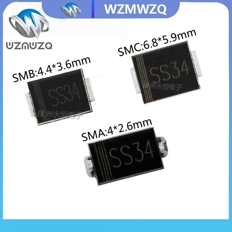 20PCS SS34 SMA SMB SMC 1N5822 IN5822 3A 40V DO-214AB SMD Schottky diode