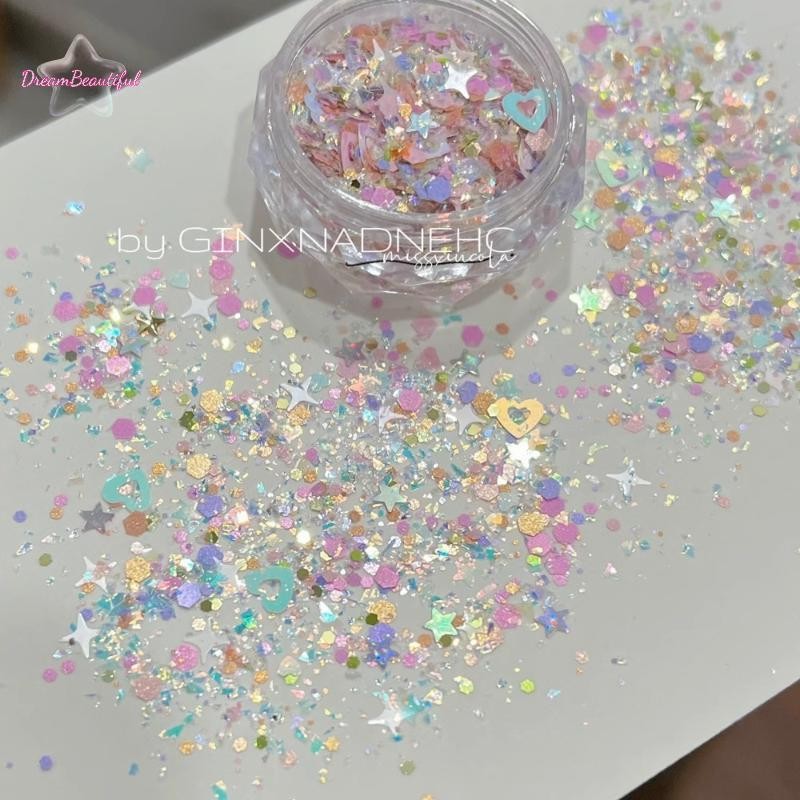 <DBFl-t> 1Box Heart Star สีสันเล็บ Glitter Dopamine 3D Nail Art Charm เครื่องประดับตกแต่งเล็บใหม่