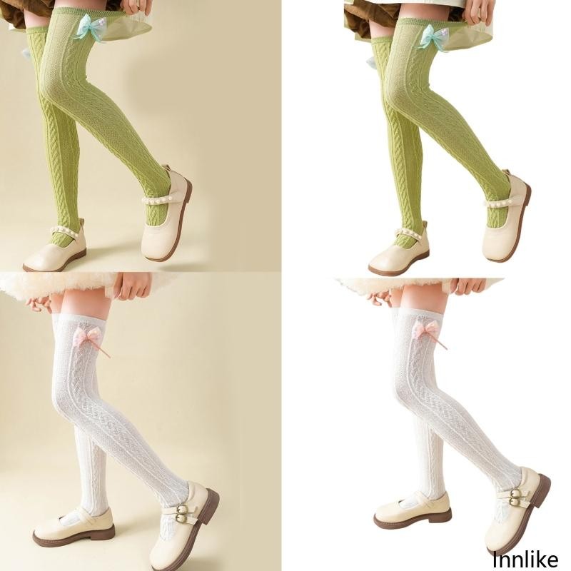 INN NonSlip CableKnit Socks Girl Stretch Over the Knee Socks Kids Bowknot Socks