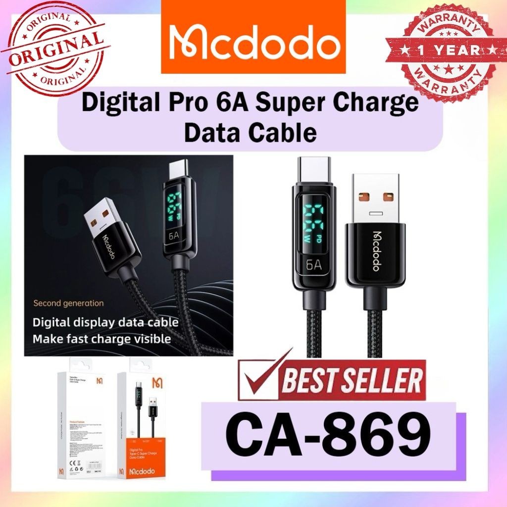 Mcdodo CA-869 Data Cable Digital 6A Fast Charging Cable 1.2M Mobile Cable Mcdodo Cable Display Kabel