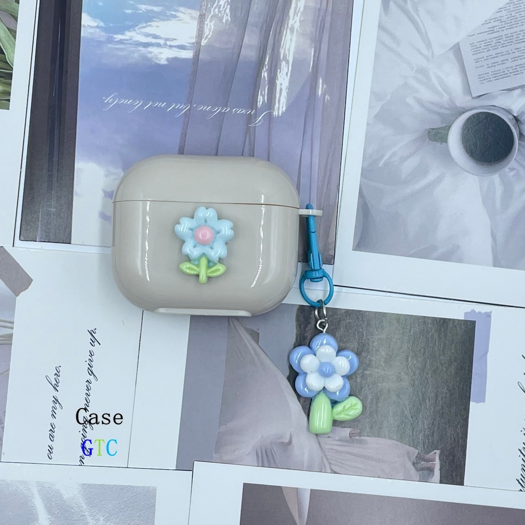 GTC สําหรับ GOOJODOQ J228 J229 AI Case เคส หูฟังบุคลิกภาพครีมสีขาวสีฟ้าดอกไม้และจี้