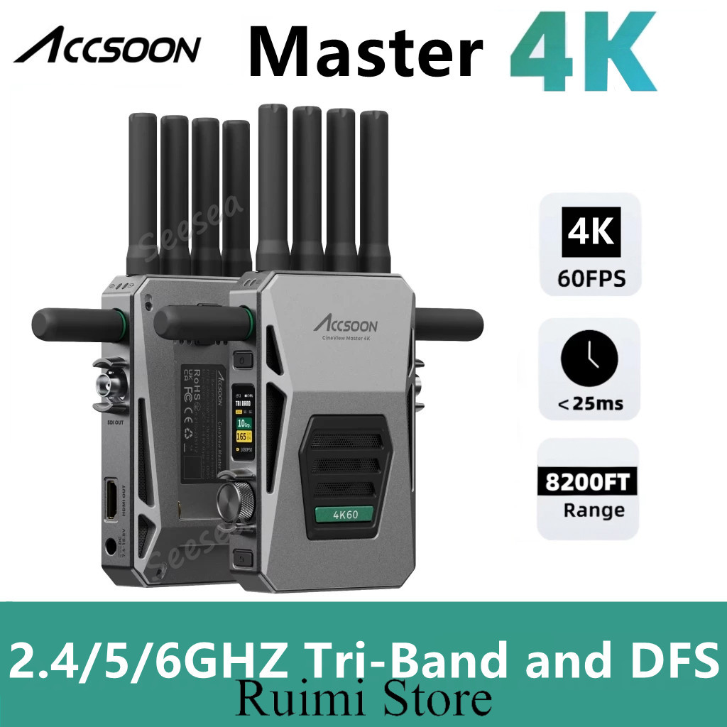 ACCSOON CineView Master 4K การส่งผ่านวิดีโอไร้สาย 4K 6G/5G/2.4GHz 8200ft Range Full-color LCD 25ms C