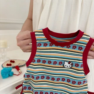 🧸 ส่งจากไทย🧸เสื้อผ้าเด็กสไตล์เกาหลี HelloKitty ชุดเจ้าหญิงลายสายรุ้งแขนกุด ชุดไปงานปาร์ตี้เด็ก ชุดเด็กผู้หญิงฤดูร้อน 1-8ปี Halloween ผู้หญิง