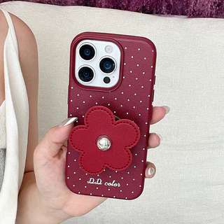Dopamine Flower Bracket Polka Dot หนังเคสโทรศัพท์สําหรับ iPhone 17ProMax 16Plus 15 14 13 12 11 กันกระแทกป้องกันปลอก