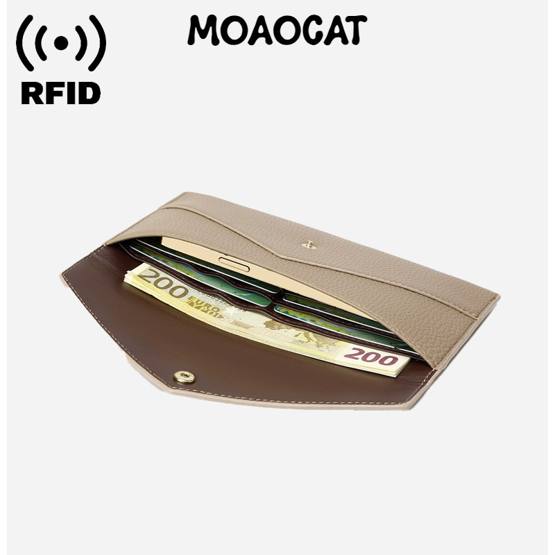 MOAOCAT กระเป๋าสตางค์ทรงยาวสำหรับผู้หญิง ออกแบบบางเบา กันRFID ทำจากหนังคุณภาพ No 171