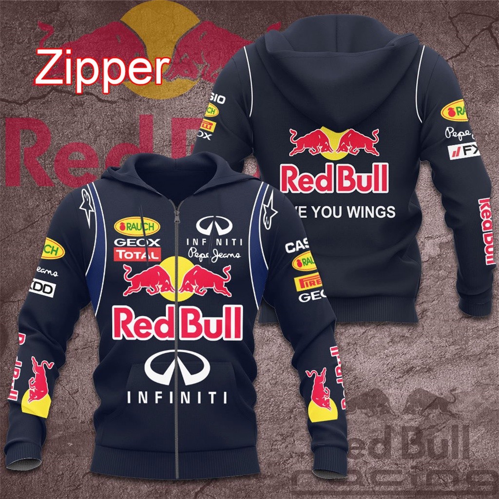 เสื้อแจ็คเก็ตมีฮู้ด พิมพ์ลาย Oracle Red Bull Racing ขนาดใหญ่ สบายๆ มีซิป ใส่ได้ทั้งหมดฤดูกาล