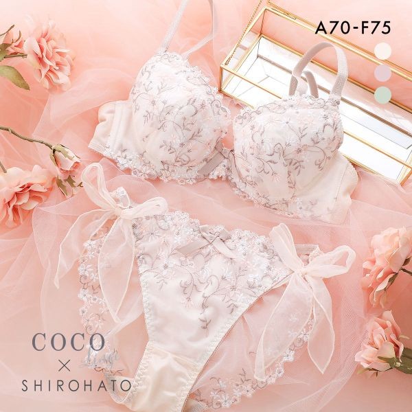 COCO Linge X SHIROHATO ชุดบราและกางเกงในผูกข้างลาย petit fleur garden (ขนาด A-F) (42P327435) (ส่งตรงจากญี่ปุ่น)1