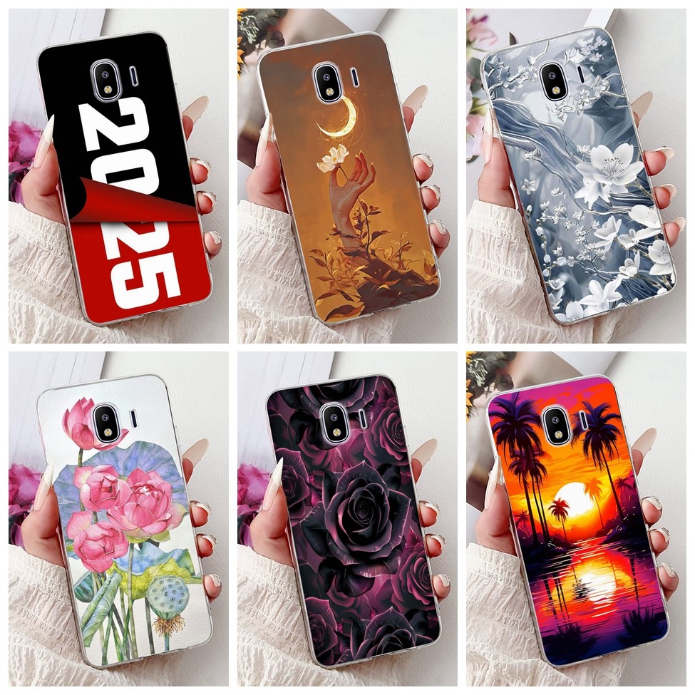 SAMSUNG สําหรับSamsung J4 2018 กรณีSM-J400Gน่ารักแมวแฟชั่นดอกไม้ทาสีปกหลังสําหรับSamsung Galaxy J4 2
