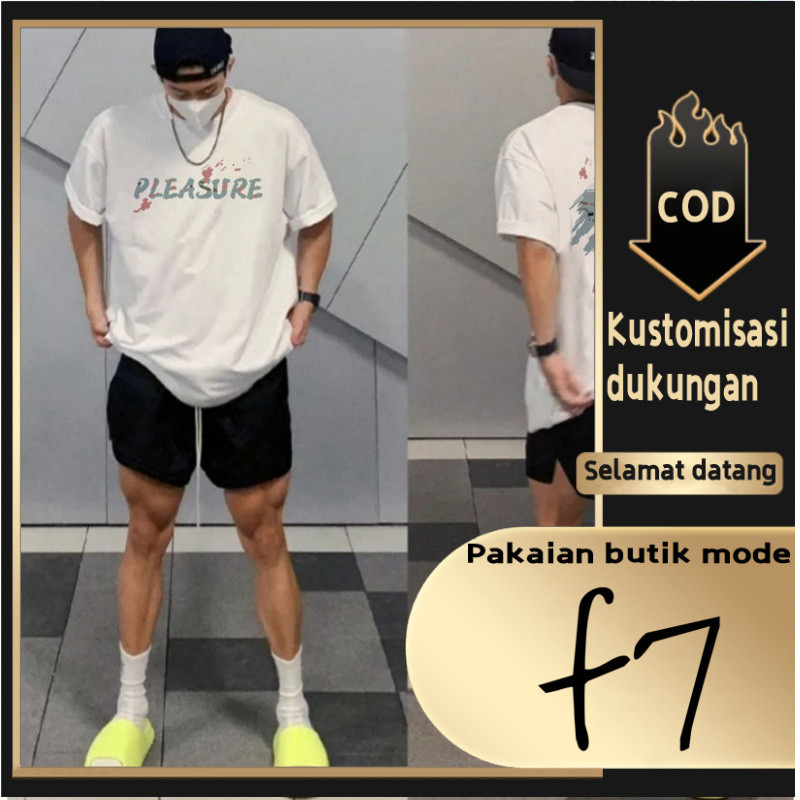 F7 เสื้อยืด Tops เสื้อยืดขนาดใหญ่สําหรับผู้ชายแขนสั้นสีขาว Cool Premium Street สไตล์รอบคอผู้ใหญ่ Dis