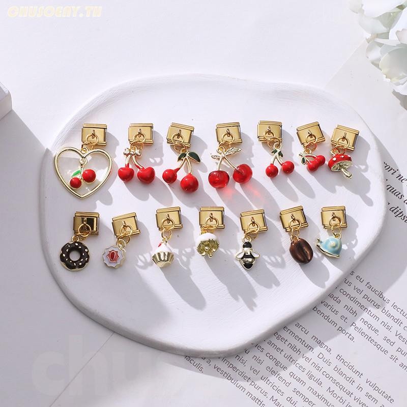 จี้สีทองเชอร์รี่อิตาลี พร้อมสร้อยข้อมือสแตนเลส ขนาดพอดีมือ 9 มิลลิเมตร สไตล์ย้อนยุค