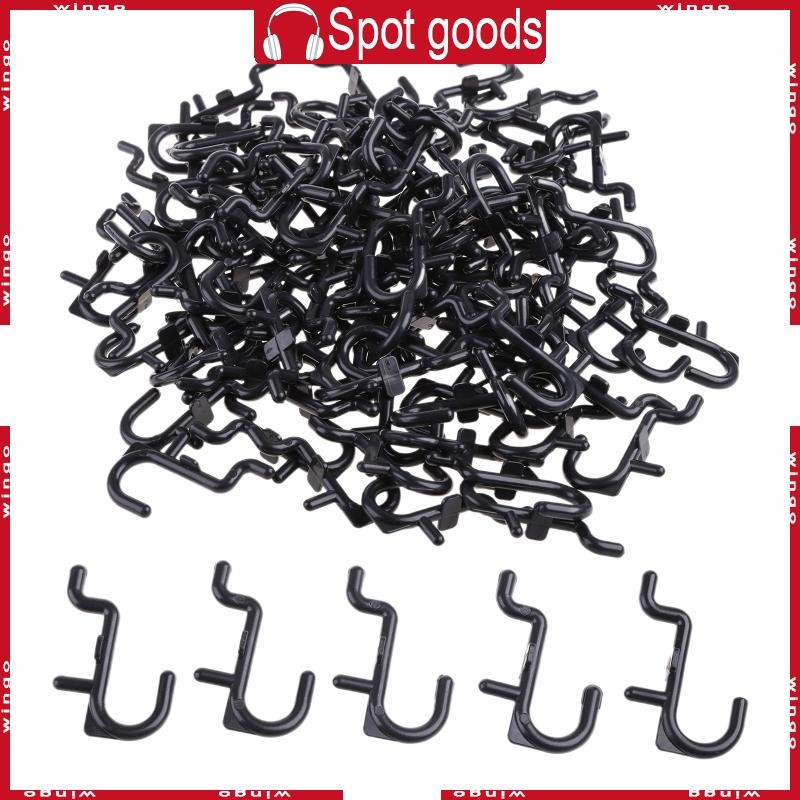 WIN 50 ชิ้น 100 ชิ้นพลาสติกสีดํา Pegboard ตะขอชุดโรงรถเครื่องมือ Pegboard J สไตล์ตะขอเหมาะกับ 1 แผ่น