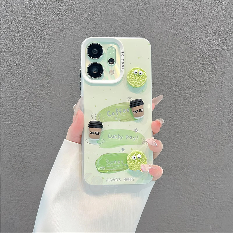 เคส OPPO Reno 14 14F 5G เคส OPPO Reno 14 Pro 5G Case เคสน่ารักกาแฟเคลือบกันกระแทกเคส Diy ตุ๊กตาสัตว์ประหลาดเล็ก ๆ กระจกขาตั้งโทรศัพท์เคสโทรศัพท์สําหรับเด็กผู้หญิงนักเรียนผู้หญิง