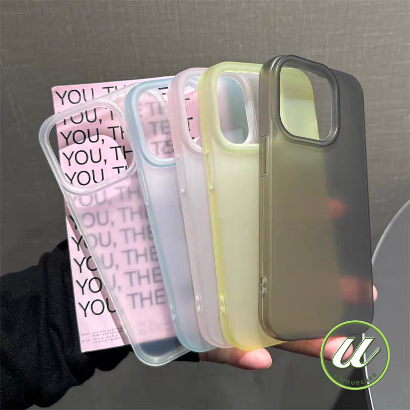 เคสไอโฟน 11 สีทึบง่ายมีขนาดใหญ่เคลือบโปร่งใส สำหรับ IPhone 11 15 14 16 12 13 Pro Max 16 12 11 Pro XR 8 7 16 15 Plus X SE