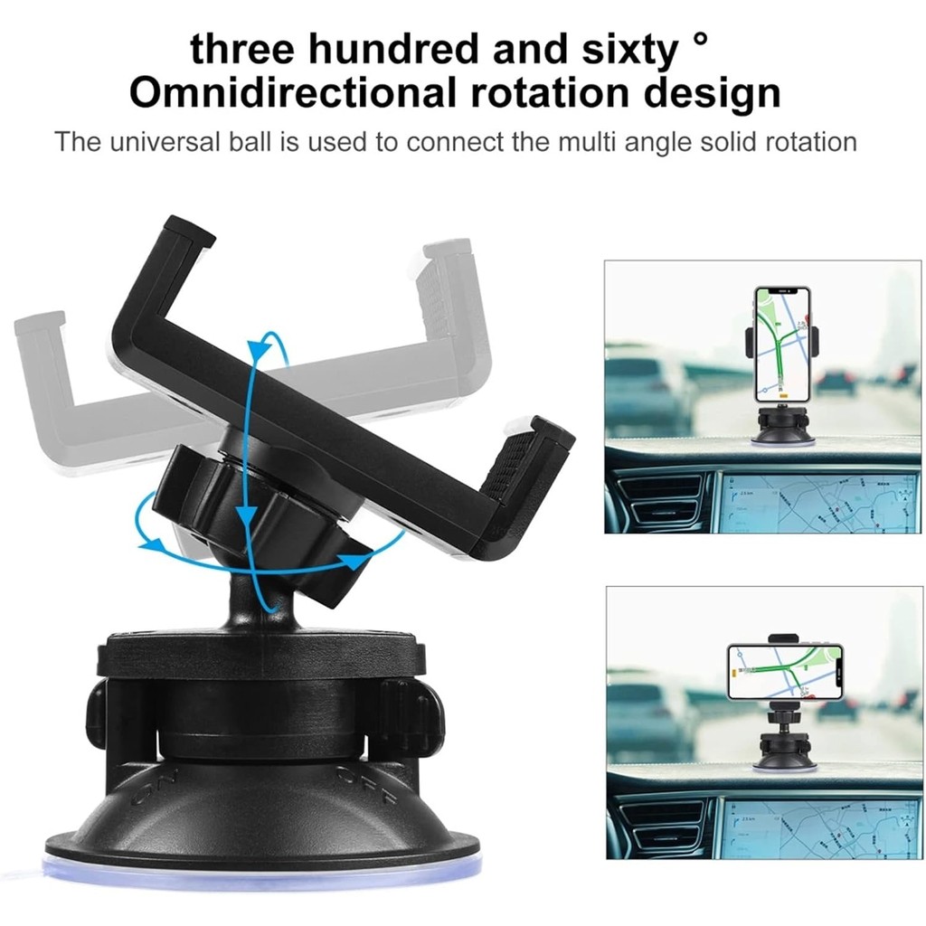Car Phone Holder Strong Suction Cup 360° Adjustable Mount for Windshield Tile Desktop Glass