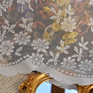 ผ้าม่านครึ่งหน้าต่าง 160*100cm ผ้าม่านสั้น ลูกไม้สีขาว สีขาวตกแต่ง สำหรับตกแต่งบ้าน