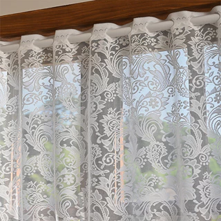 ผ้าม่านครึ่งหน้าต่าง 160*100cm ผ้าม่านสั้น ลูกไม้สีขาว สีขาวตกแต่ง สำหรับตกแต่งบ้าน