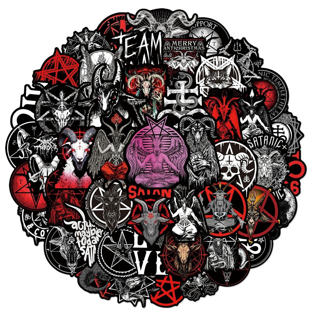 พร้อมส่ง punk ดำขาว ศิลปะกอทิก มาร devil Satanism satan halloween sticker สติกเกอร์ กันน้ำ 50pcs