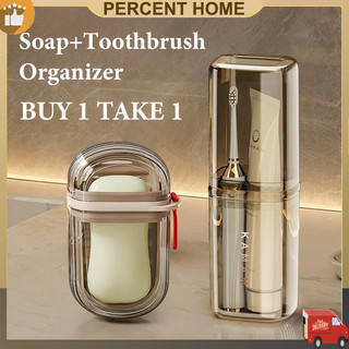 Transparent Soap+Toothbrush Organizer Travel Case Mouthwash Cup Wash Set Portable Soap Box Set