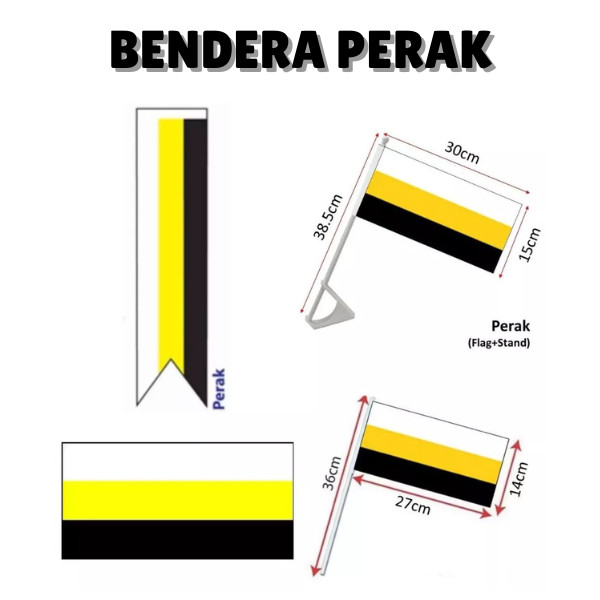 ShopWithJoyBendera Perak Hand Flag / Spring Flag / Car Flag / Bunting Bunch Flag Perak / 2x4ft 3x6ft