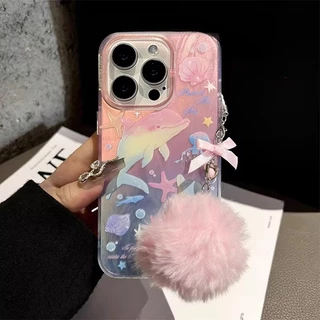 ปลาโลมาในฝันแมงกะพรุนเปลือกหอยดาวน่ารัก เคสไอโฟน 16 11 13pro สำหรับ IPhone 15 14 12 ProMax7 8 Plus X XR XSMaxสีขนมกวาด