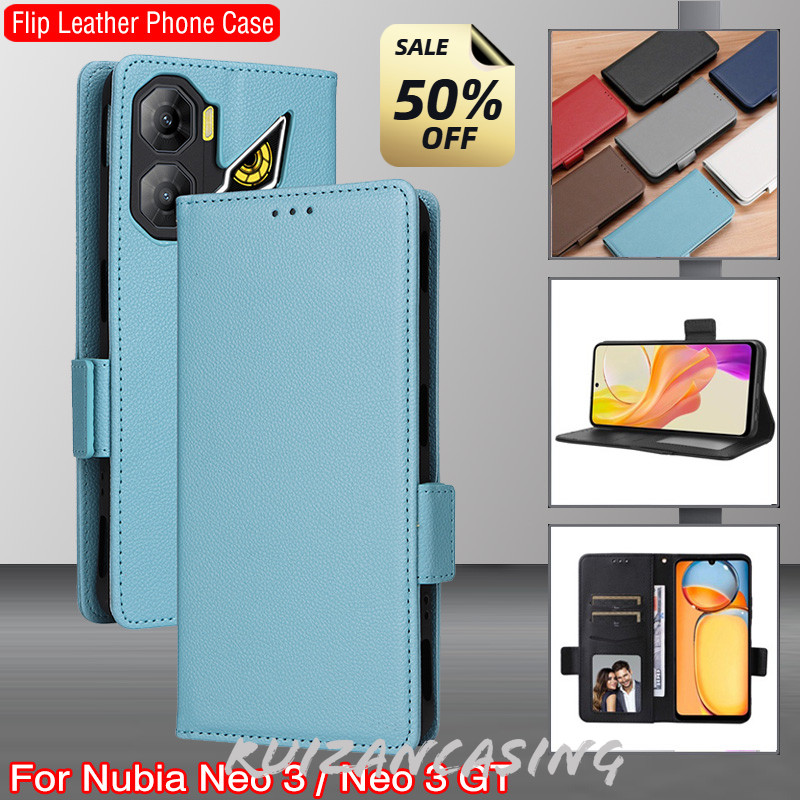 เคสโทรศัพท์สําหรับ ZTE Nubia Neo 3 5G Nubia Neo3 Neo3GT 2025 ปลอกหรูหราหนังหัวเข็มขัดด้านข้างลิ้นจี่รูปแบบช่องใส่การ์ดกระเป๋าสตางค์ฝาครอบกันกระแทก Soft TPU Shell