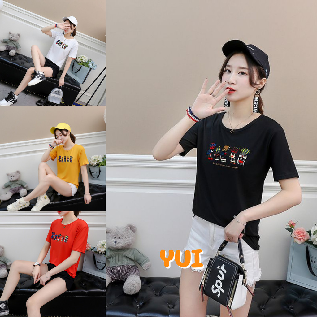 💗YUI💗(โล๊ะเสื้อ) เสื้อยืดคอกลมแขนสั้น ทรงเข้ารูป Freesize สกรีนลาย #E02