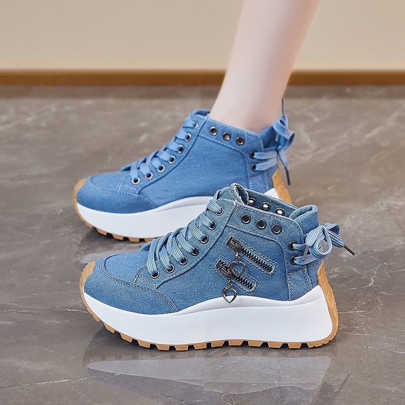 ใหม่! Soled High-Top รองเท้าผ้าใบหนานิ่มดีนิม สไตล์แฟชั่น