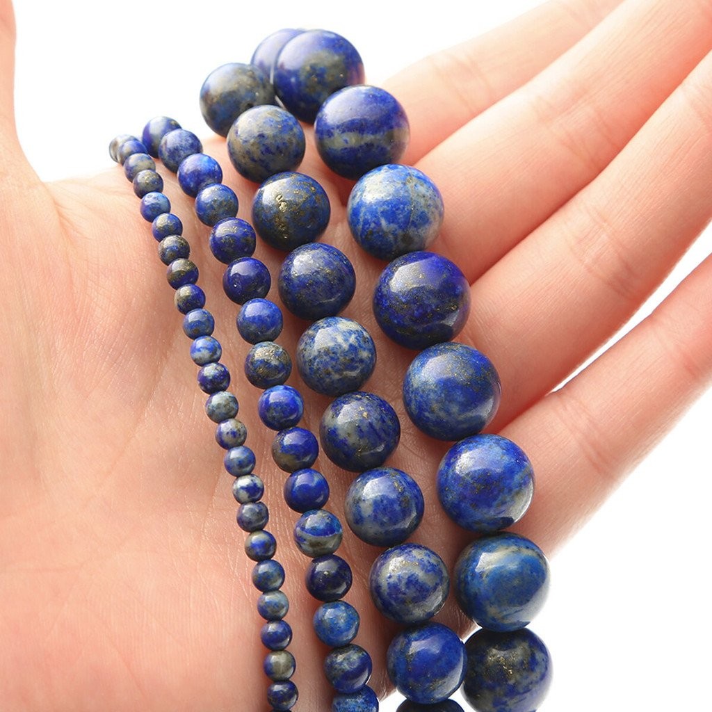 ลูปปัดธรรมชาติ Lapiz Lazuli หลากหลายขนาด (4-12 มม.) สําหรับทำสร้อยข้อมือและเครื่องประดับ