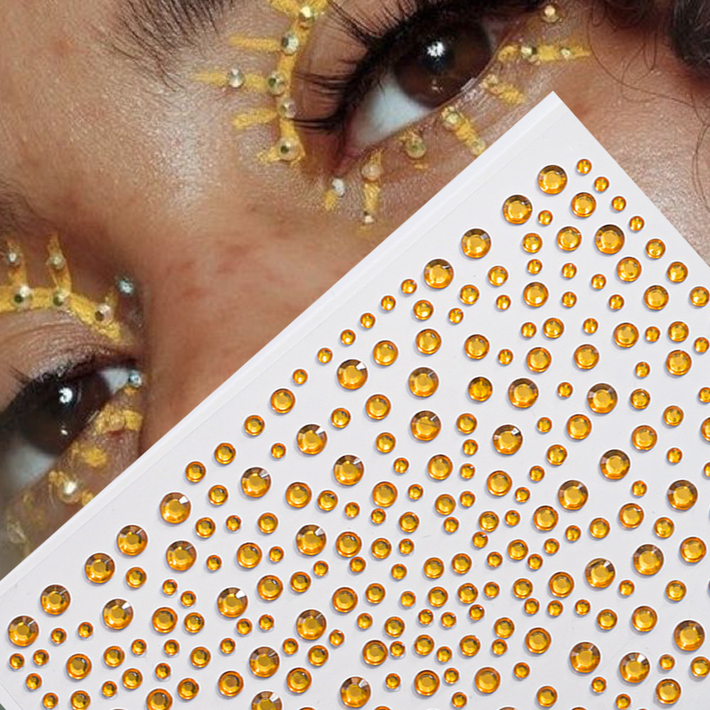สติกเกอร์หน้า 3D Golden Face Rhinestones แบบ.Multi-size อัญมณี ชั่วคราว Tattoo สไตล์ Y2K สำหรับ DIY 
