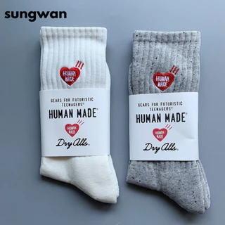 ถุงเท้าหัวใจปัก huma ข้อยาวและสั้น หัวใจแดง สินค้าพร้อมส่ง