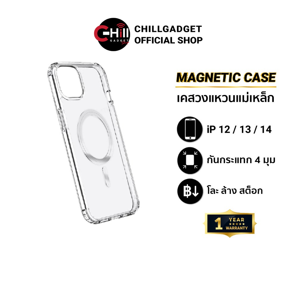 Case Magnetic เคสใส TPU แบบแม่เหล็ก หนา 1.5 มม. สำหรับ Phone 12/13/14 *โละล้างสต๊อก*