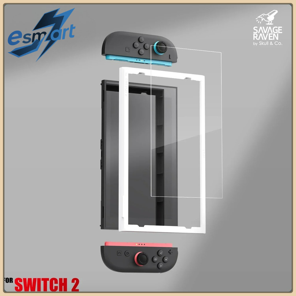 Savage Raven โดย Skull & Co. กระจกนิรภัยกันรอยหน้าจอ - Zero Dust EZ-fiting Kit สําหรับ Nintendo Switch 2 (2-Pack)​​