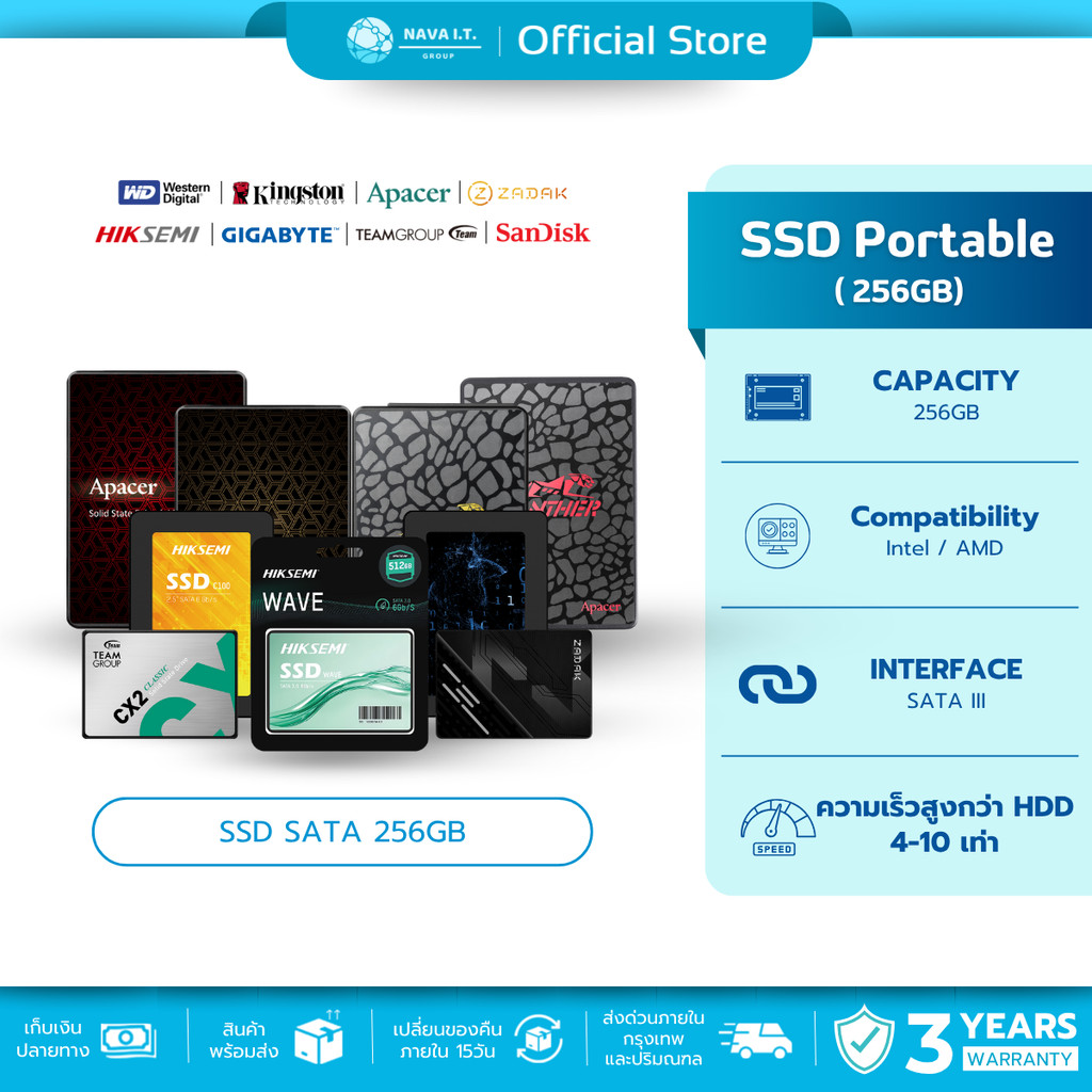 (มีส่งด่วน) SSD SATA 256GB 2.5" เอสเอสดี แบรนด์ HIKSEMI APACER HIKVISION PIONEER DAHUA