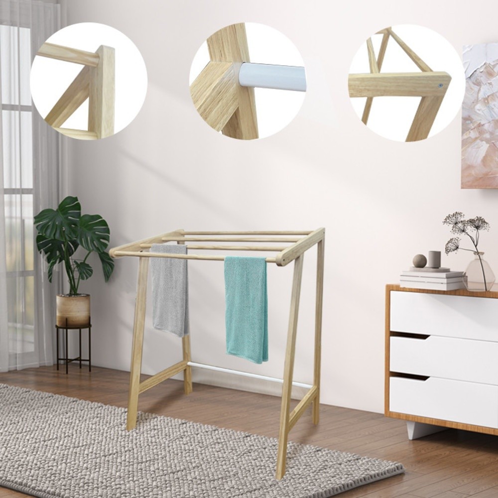 Ghouse Online SAKU ราวพาดผ้าไม้ยางพารา 4 เส้น SL01 ขนาด 75x35x87 cm สีน้ำตาล สินค้าขายดี!