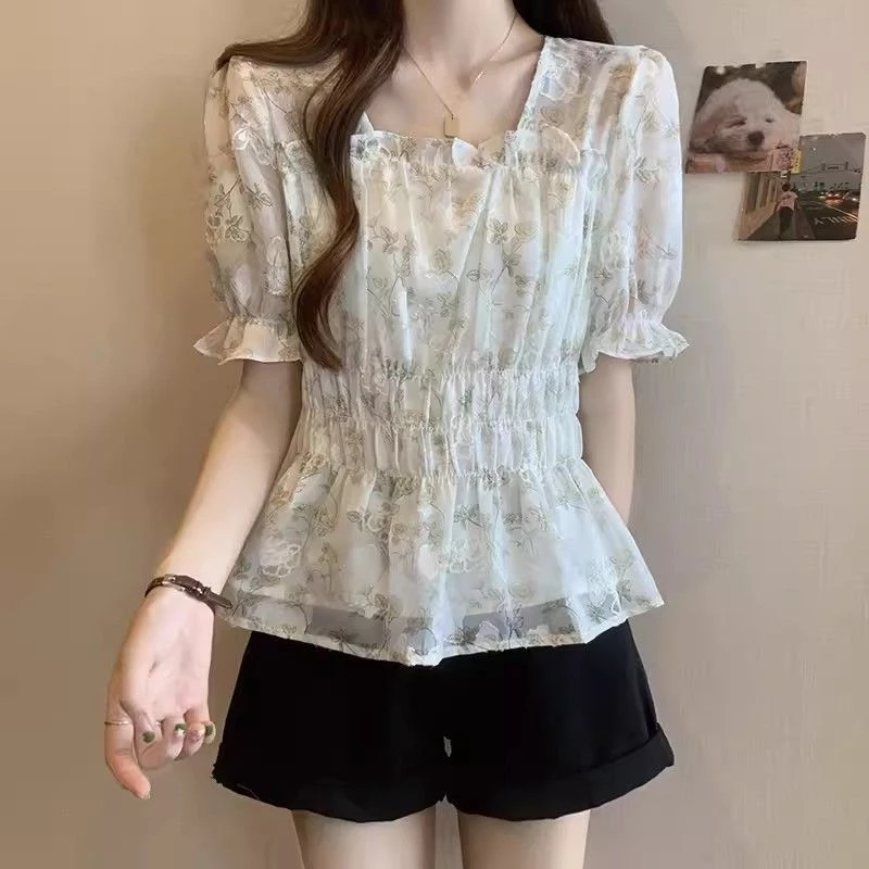 เสื้อผู้หญิงแขนสั้นลายดอกไม้ ไซส์ M-2XL