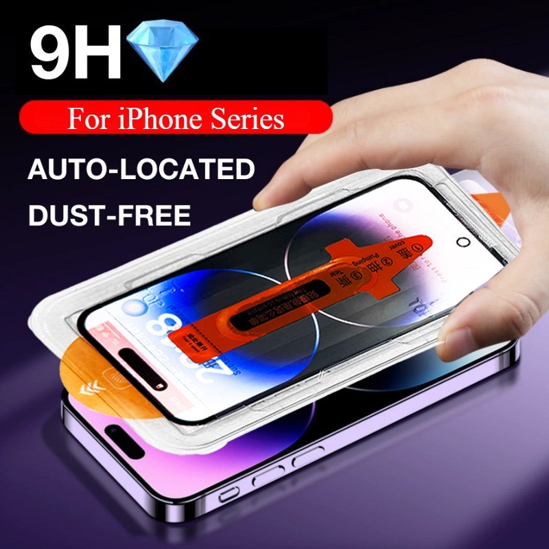 ทำความสะอาดฝุ่นโดยอัตโนมัติ ฟิล์มกระจก iphone สำหรับ11 15 14promax ป้องกันการระเบิด 13/12/15plus/8/7plus/XR ป้องกันหน้าจ