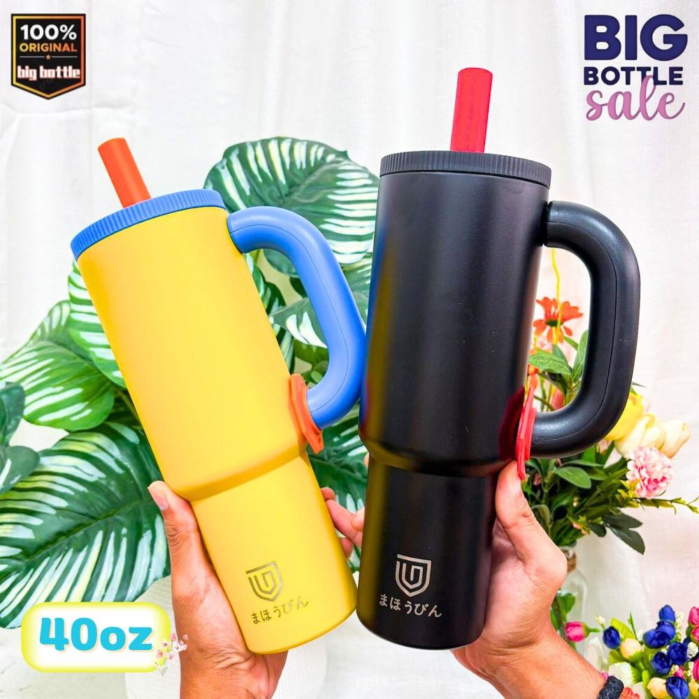 Mahobin แก้วน้ำสแตนเลส 304 ขนาด 40oz แก้วเก็บความเย็นมีหูจับ แก้วเก็บร้อนได้ ไม่เป็นสนิม ไม่มีไอน้ำเกาะแก้ว