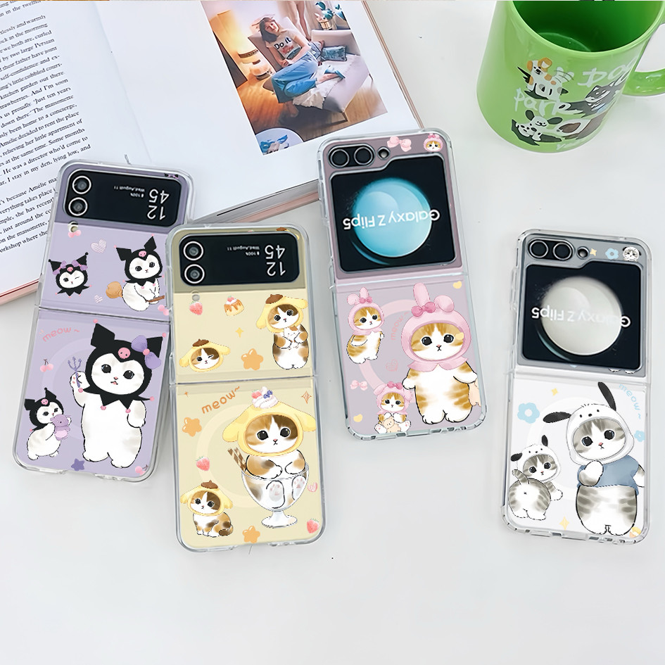 น่ารัก Sanrio Kuromi Pompompurin Mofusand แมวเคสโทรศัพท์แม่เหล็กสําหรับ Samsung Z Flip 7/6/5 4 3 พับ 7/6/5/4/3 กันกระแทก Samsung ฝาครอบโปร่งใส