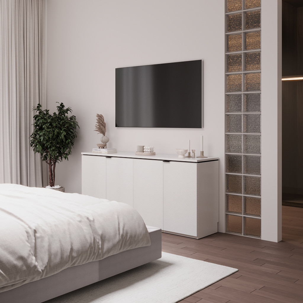 SB Design Square ตู้เตี้ยขนาด 160 ซม.รุ่น Keith สีขาว (160x40x75 ซม.)  แบรนด์ SB FURNITURE
