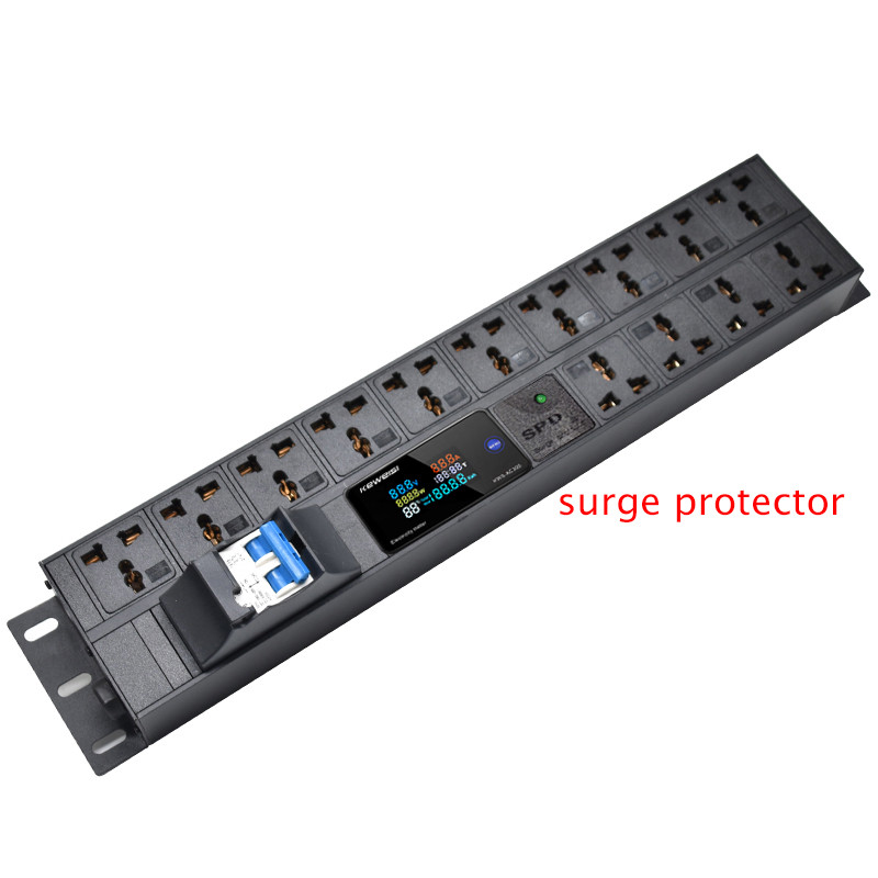 PDU Power board 2U ติดตั้งตู้แอมป์มิเตอร์/โวลต์มิเตอร์/เครื่องทดสอบพลังงาน 14 ทิศทางป้องกันไฟกระชากซ็อกเก็ตขยาย 16A air switch 2M สายต่อ