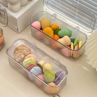 กล่องใส่ของใสสี่เหลี่ยมขนาดกะทัดรัด แข็งแรง กันฝุ่น กล่องเก็บแปรงแต่งหน้า KKHOME