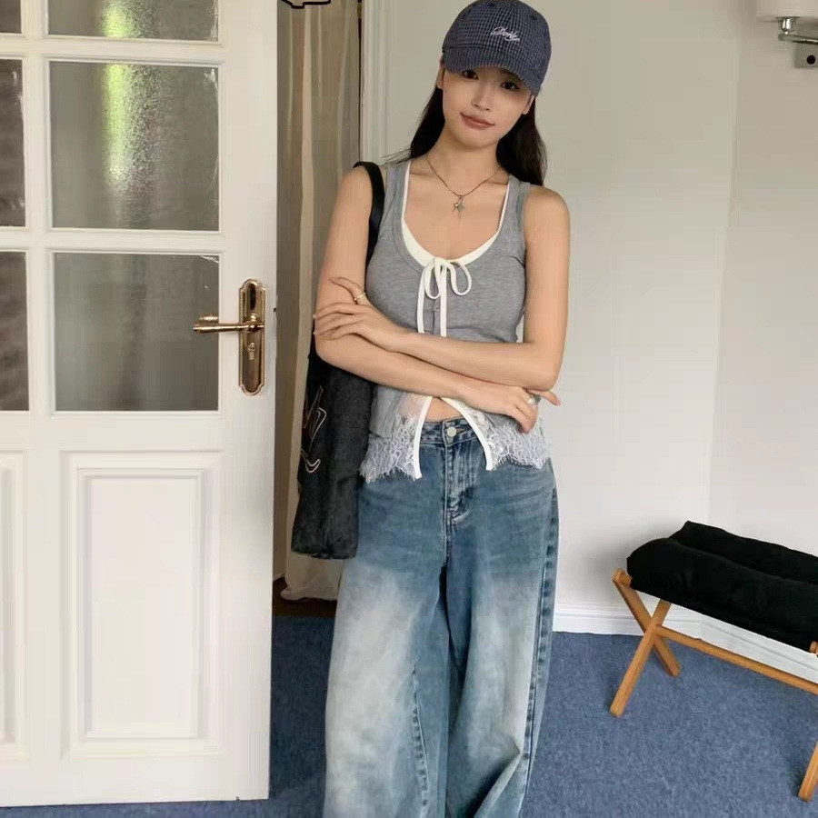 กั๊กลูกไม้สำหรับเพศหญิง แบบปลอมสลิง สไตล์สองชิ้น สั้น สวมใส่ง่าย - รูปที่ 4