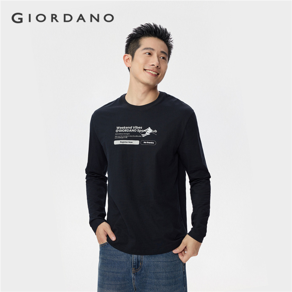 GIORDANO MEN 100% Cotton sport theme print long sleeve tee 01095781 – โปรปัง