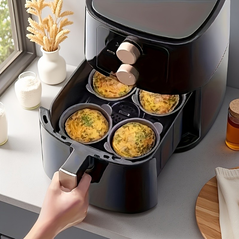 3pcs ซิลิโคน Air Fryer ไข่ Poacher Cupcake ถ้วยเบเกอรี่นํากลับมาใช้ใหม่ Non-Stick Ramekins สําหรับ Air Fryer เตาอบ Air Fryer ซิลิโคนตะกร้า