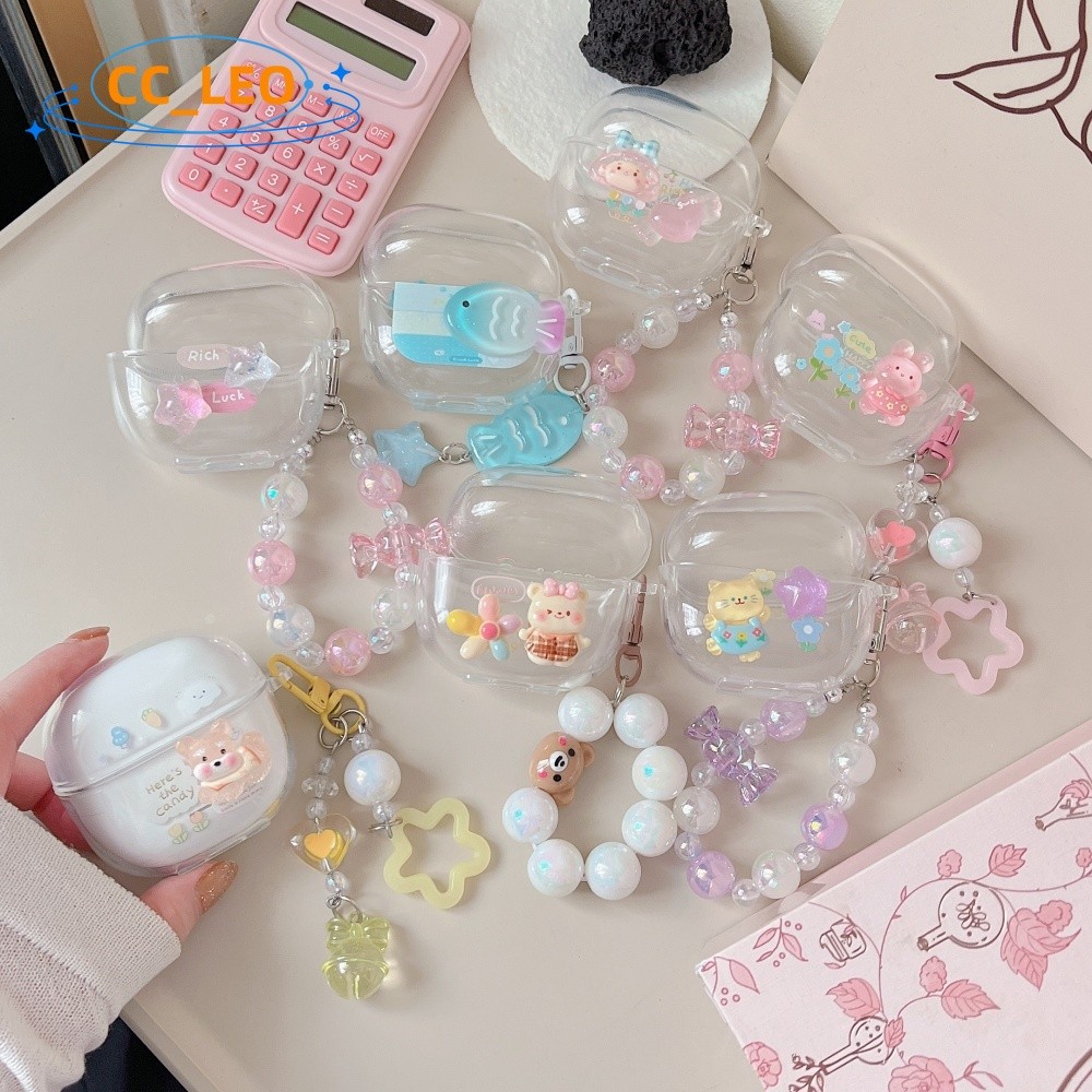 For OPPO Enco Buds3 Case OPPO Enco Buds3 Cartoon Puppy Bear Transparent Soft Shell Cute Bracelet Key