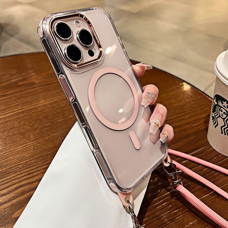 Anti drop magnetic crossbody เคสโทรศัพท์สําหรับ iPhone 16 12 13 14 15 pro max ปลอกกล้อง Full Protector กันกระแทก Hard กรณีโทรศัพท์ prot
