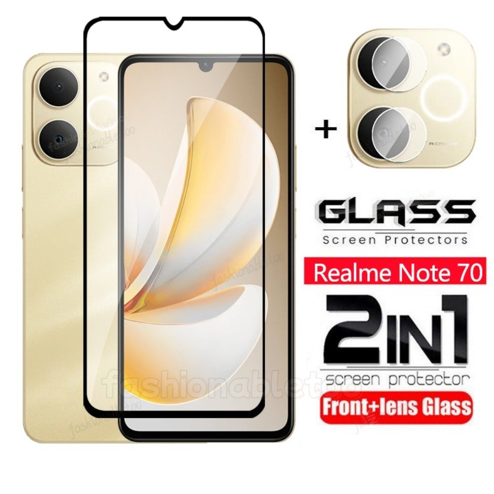 สําหรับRealme Note70 2 in 1 ป้องกันหน้าจอกระจกนิรภัยฟิล์มสําหรับRealme Note 70 T 70T Note70 T Note70T RealmeNote70 2025 กล้องกลับเลนส์ป้องกันคลุมทั้งหมดฟิล์มด้านหน้า
