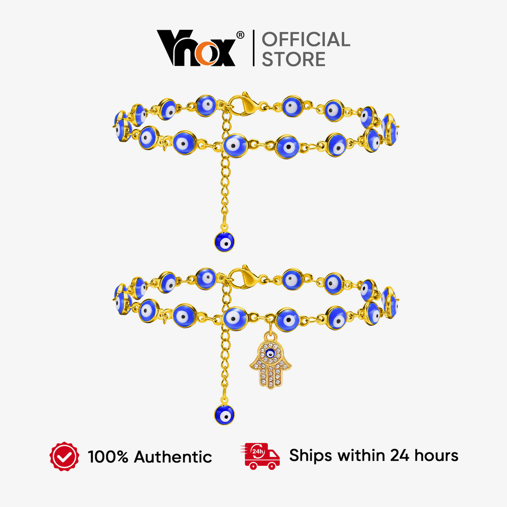 Vnox Devil's Eye Hamasa มือ-link chain anklets สำหรับผู้หญิง ไม่อันตรายต่อการแพ้ง่าย เป็นของขวัญที่โชคดี