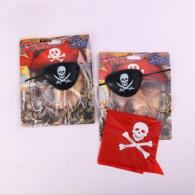 MSIA Ready Stock/ Pirate Set 3 PCs Eye Patch, Red Scarf, Plastic Gold Earring Theme Party Show Stage